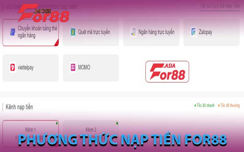 phương thức nạp tiền for88